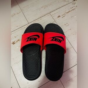 Women’s Nike Black and Neon Pink Slides